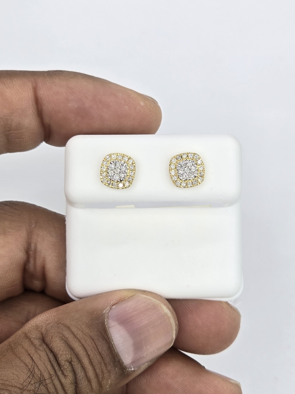Real Natural Diamond 10kt Gold Square Stud Earring